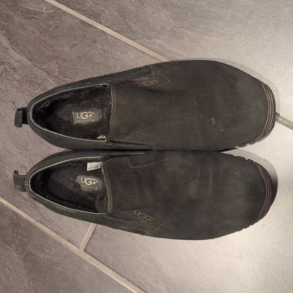 UGG Sheepskin Slide On Black Suede Shoes Size 12 - Picture 2 of 8